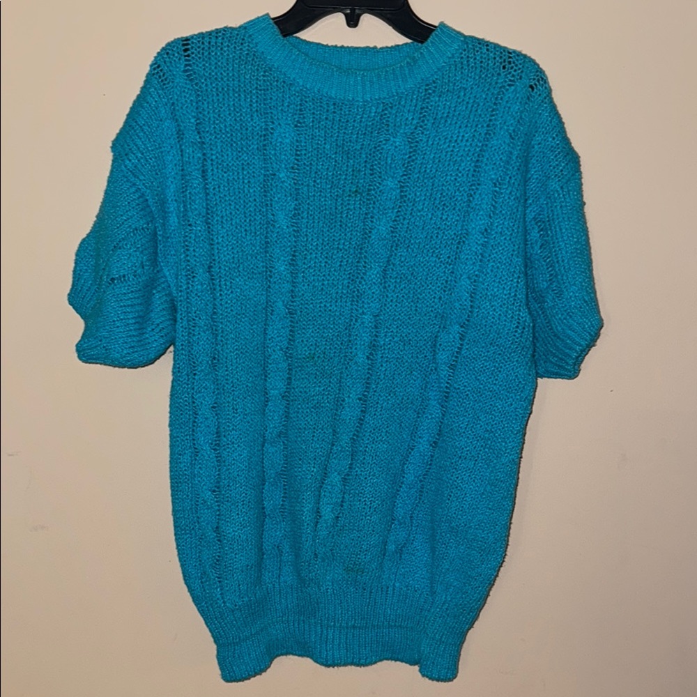 Chance Encounters L Aqua Blue Women's Knit Sweater Vintage